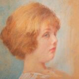 Pastel portrait on vintage cardboard