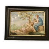 Bucolic scene painting on earthenware nineteenth after Delobel