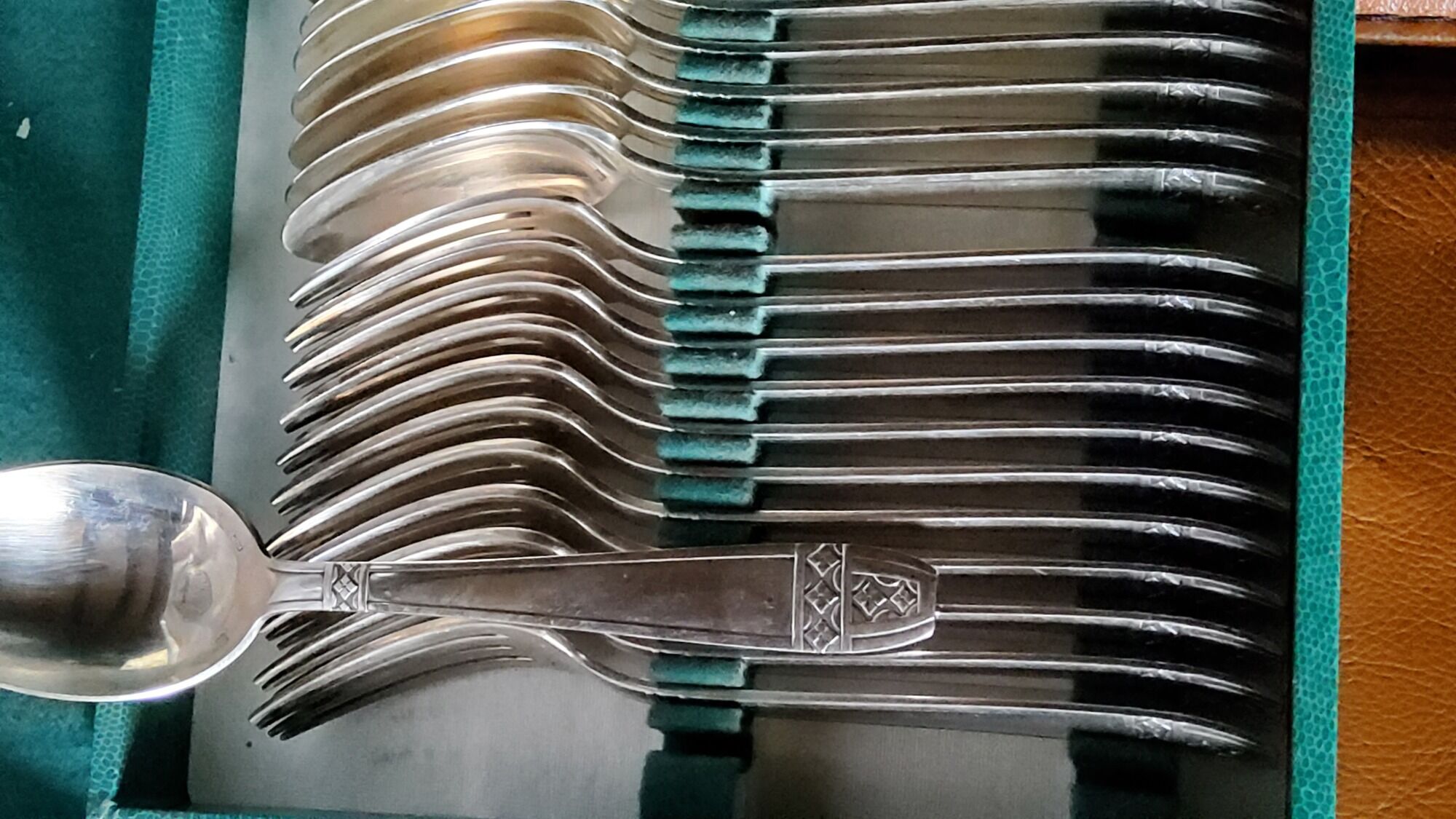 Silver metal cutlery set art deco goldsmith ATO 49 pieces