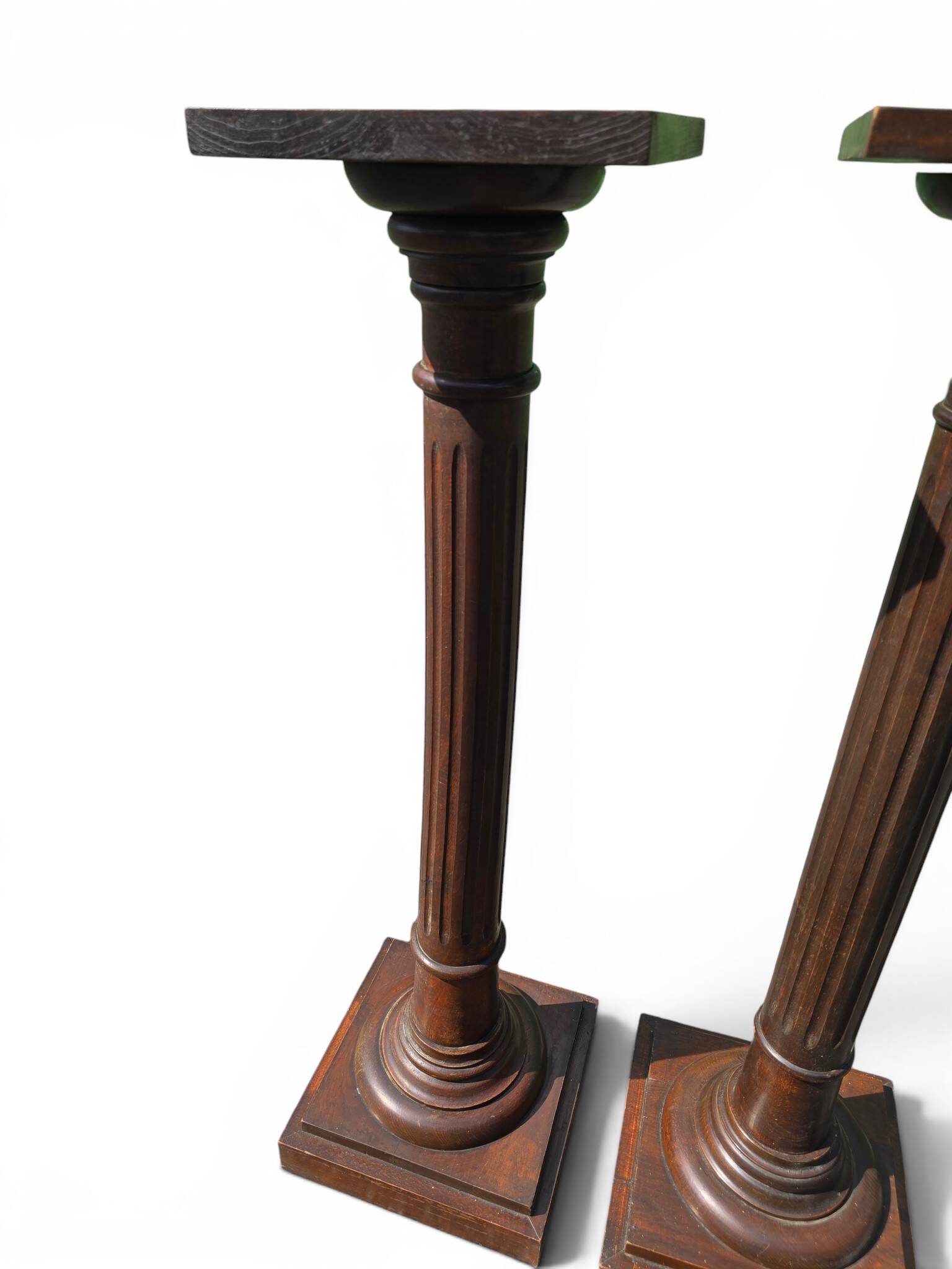 Pair of old fluted wooden pedestals