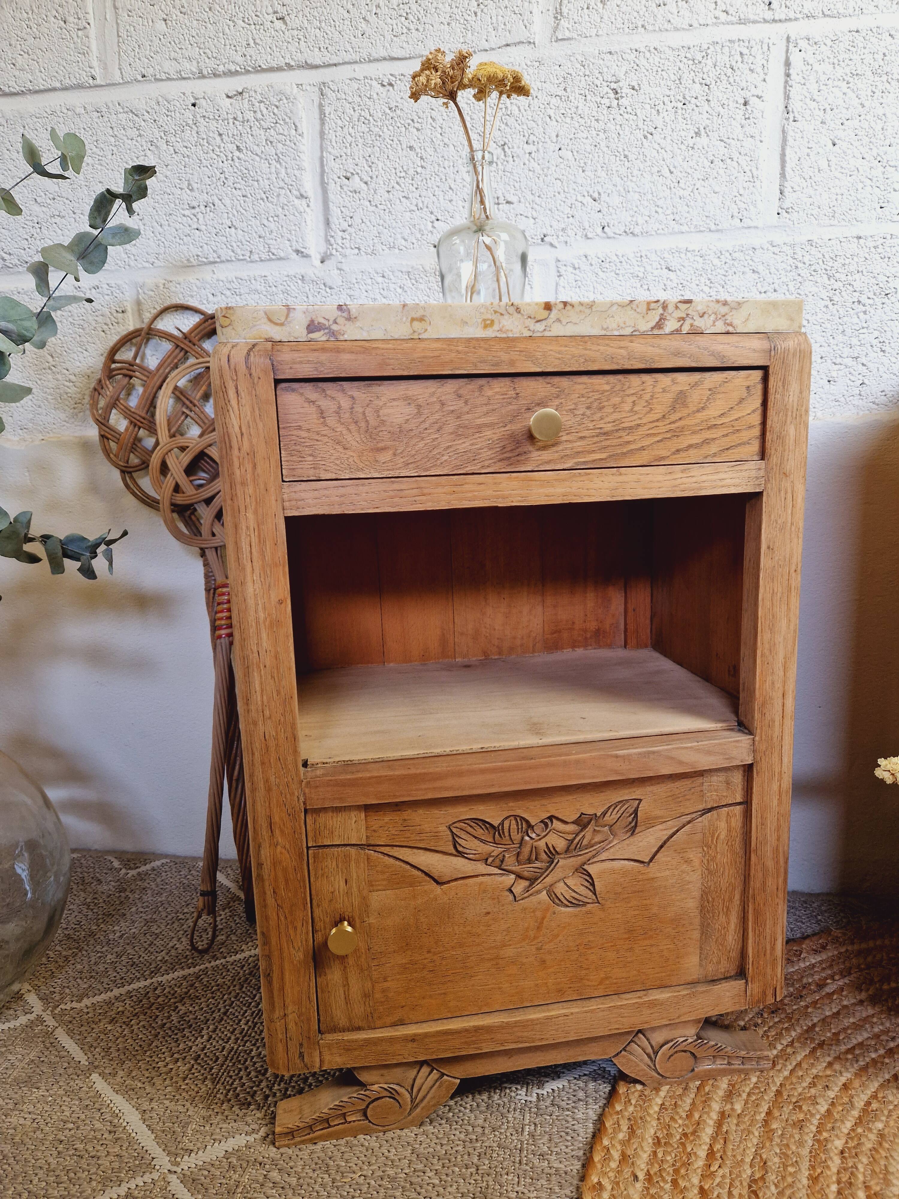 Pair of art deco oak bedside tables