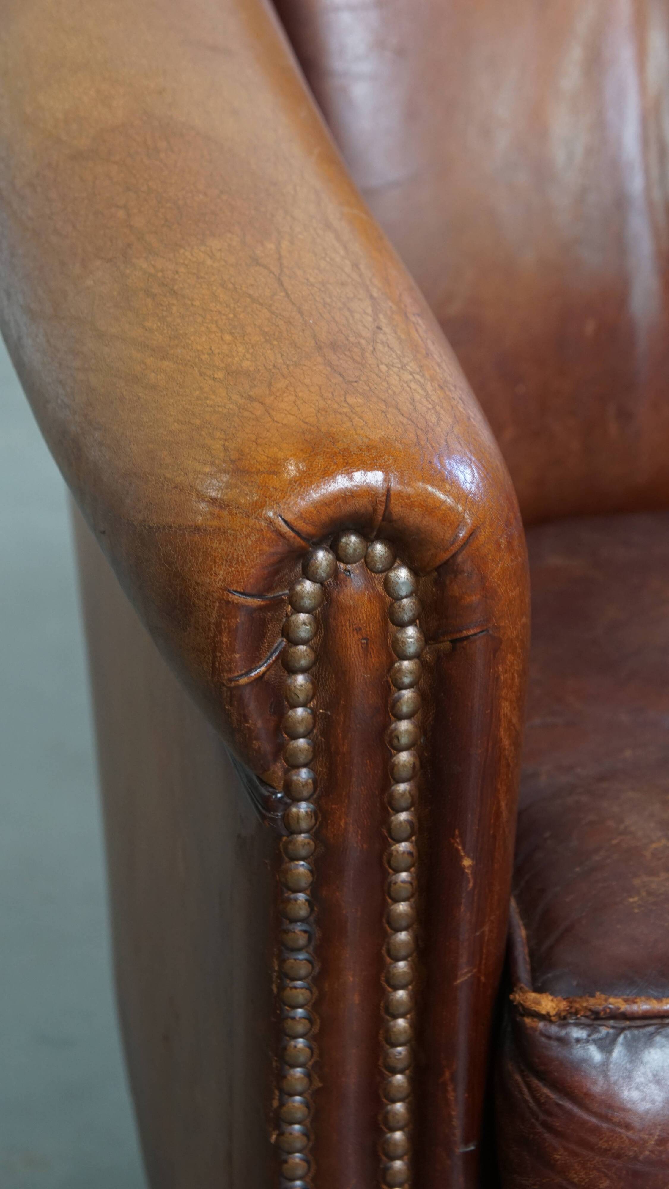 Cognac-Colored Sheepskin Leather Club Chair