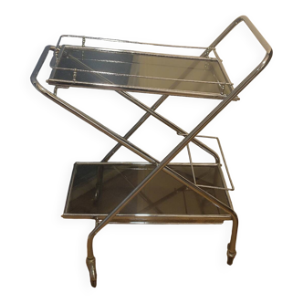 Chrome-plated metal serving trolley