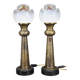 1940s Pair of Italian Restored Brass Table Lamps with Glass Shades