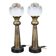 1940s Pair of Italian Restored Brass Table Lamps with Glass Shades