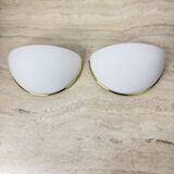 Pair of Limburg Glashütte wall lamp sconce opaline glass with golden detail
