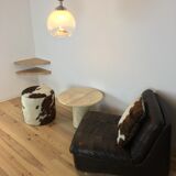 Pouf and cow cushion, leather