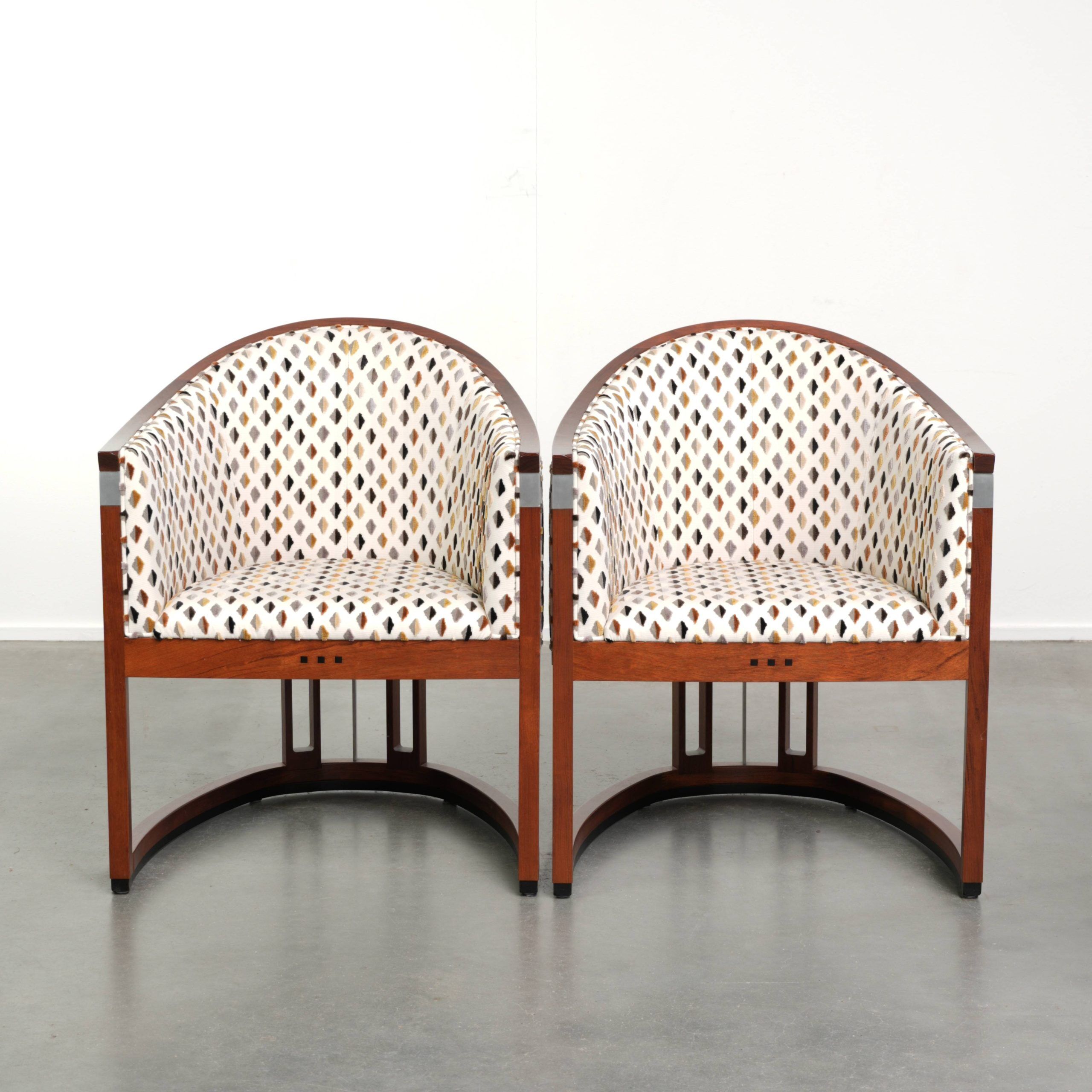 Set of unique Art Deco design armchairs with beautiful fabric upholstery