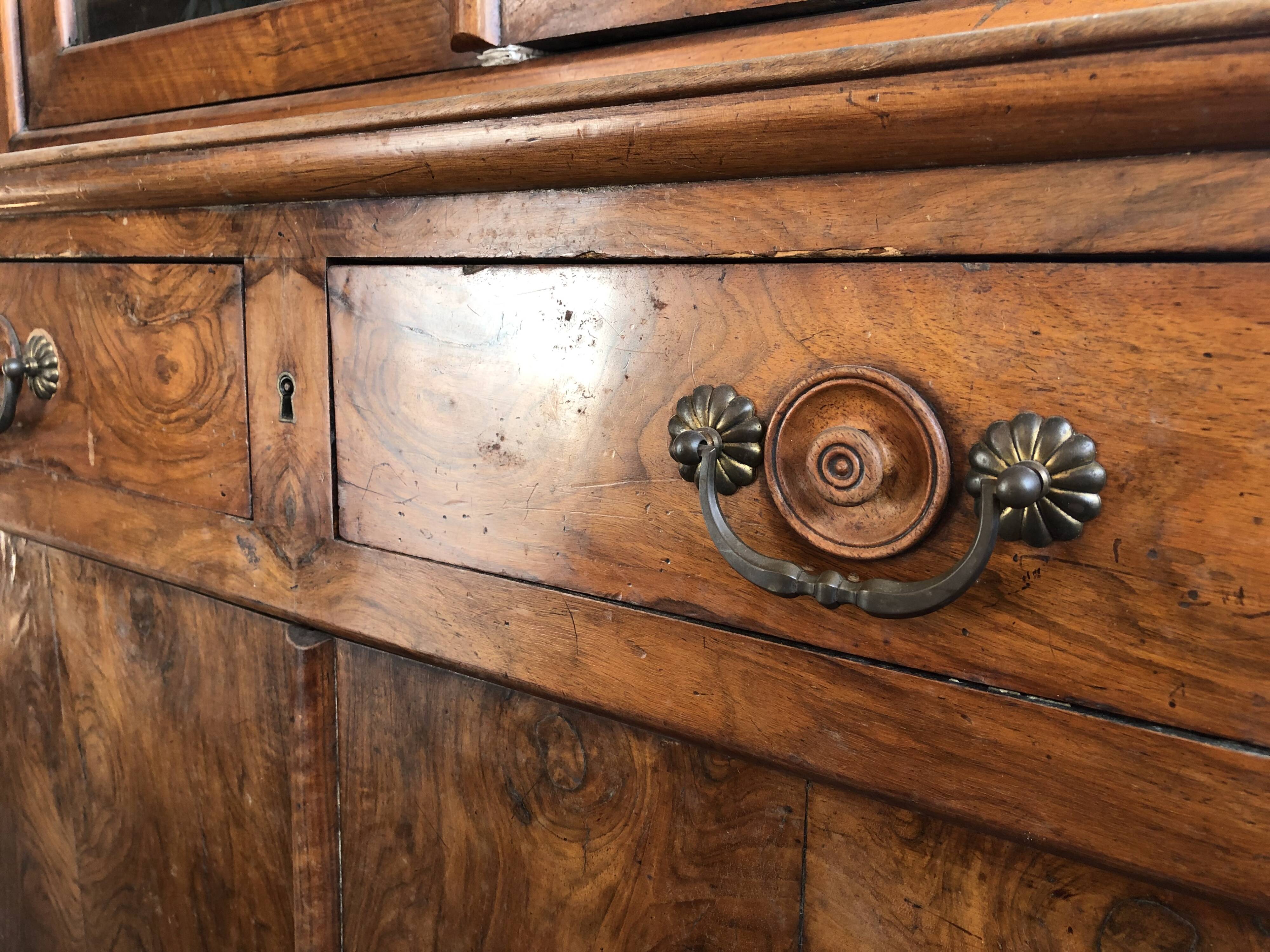 Louis Philippe two-body bookcase in walnut wood.
