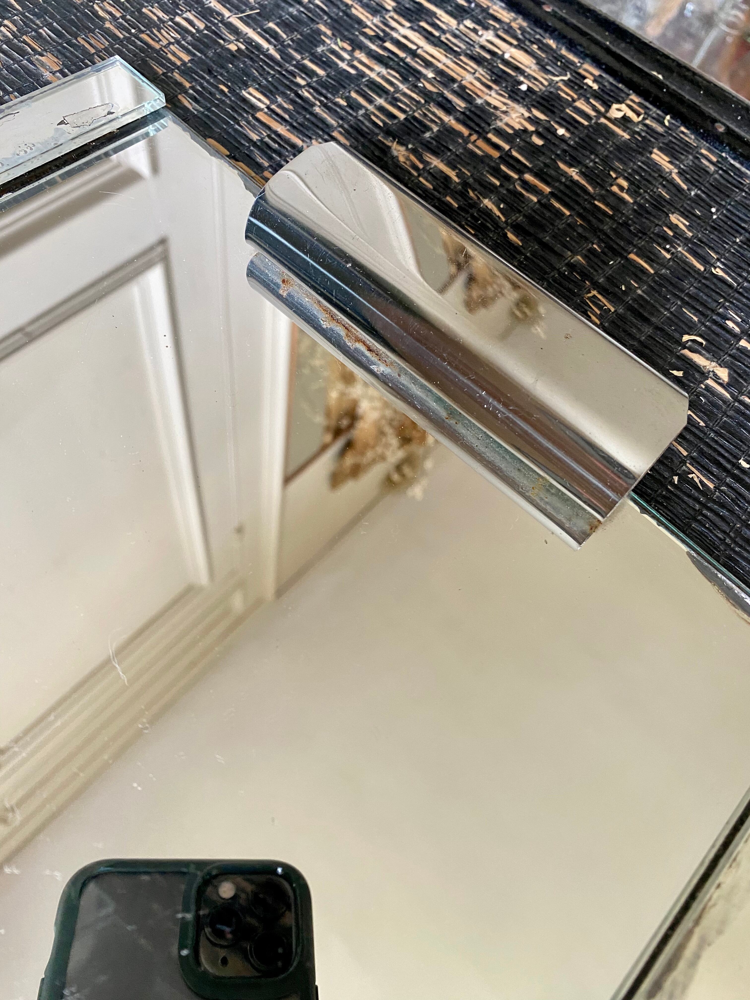 Mirrored top and silver metal handles