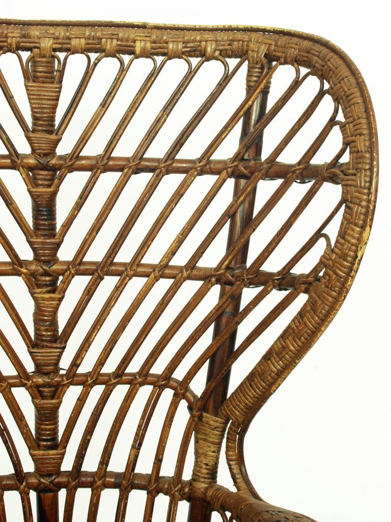 Vintage wicker lounge chair, italian 1950s