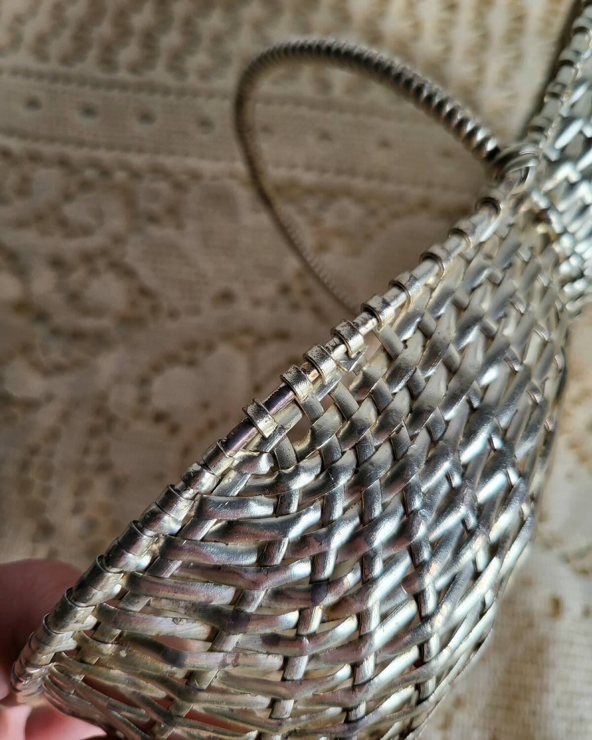 Woven silver-plated metal basket