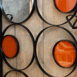 70s design, wrought iron, orange glass