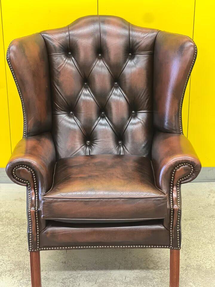 Traditional English Wingback Chesterfield Leather Armchair