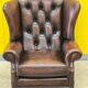 Traditional English Wingback Chesterfield Leather Armchair
