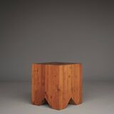 Brutalist solid Teak wood Stool or Side Table. 1990s