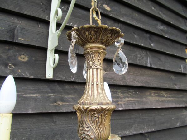 lustre En Cristal Louis Xv Style milieu Du Siècle Français Bronze À 5 Branches
