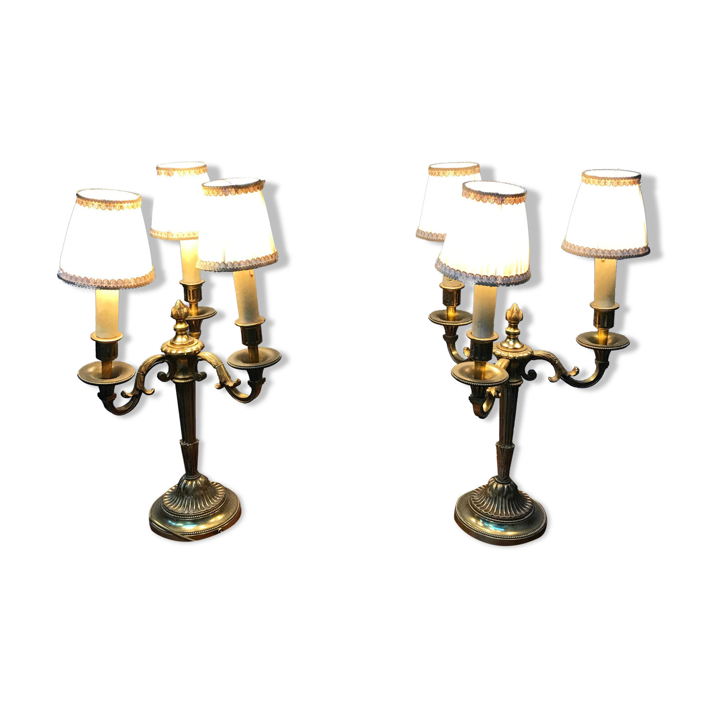 Pair of electrified three-branched candlesticks