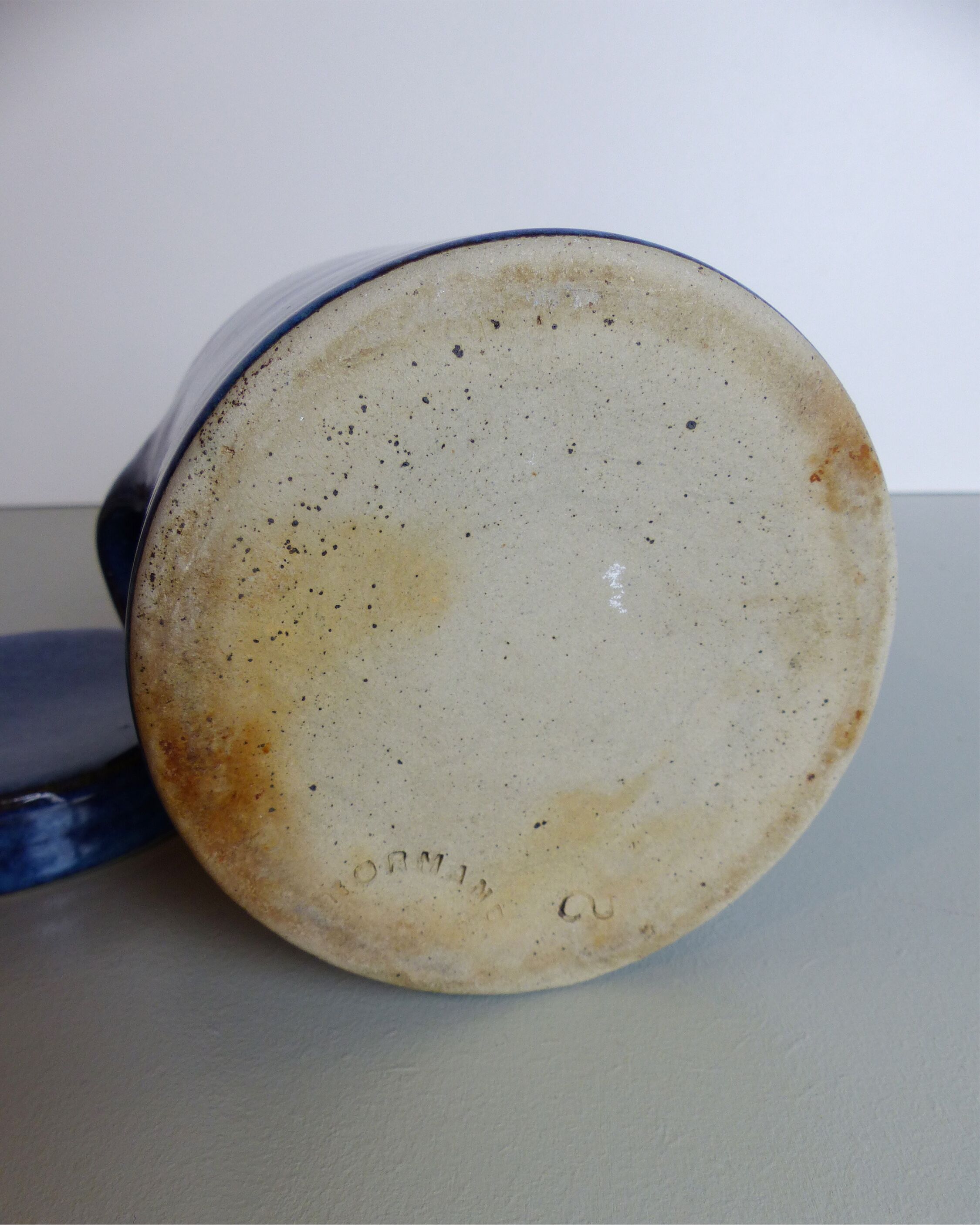 Blue ceramic pot signed Normand