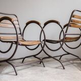 Industrial armchairs in metal and wood 1950s style
