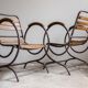 Industrial metal and wood chairs, 1950s style.