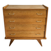 Commode vintage scandinave rétro années 60 pieds compas chêne doré