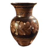 Vase hongrois poterie decor floral ton marrons signe mhv