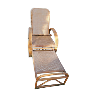 Vintage rattan wicker deckchair lounge chair
