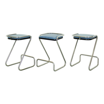 Ensemble de 3 tabourets de bar tubulaires italiens en chrome Z du milieu du siècle, années 1970