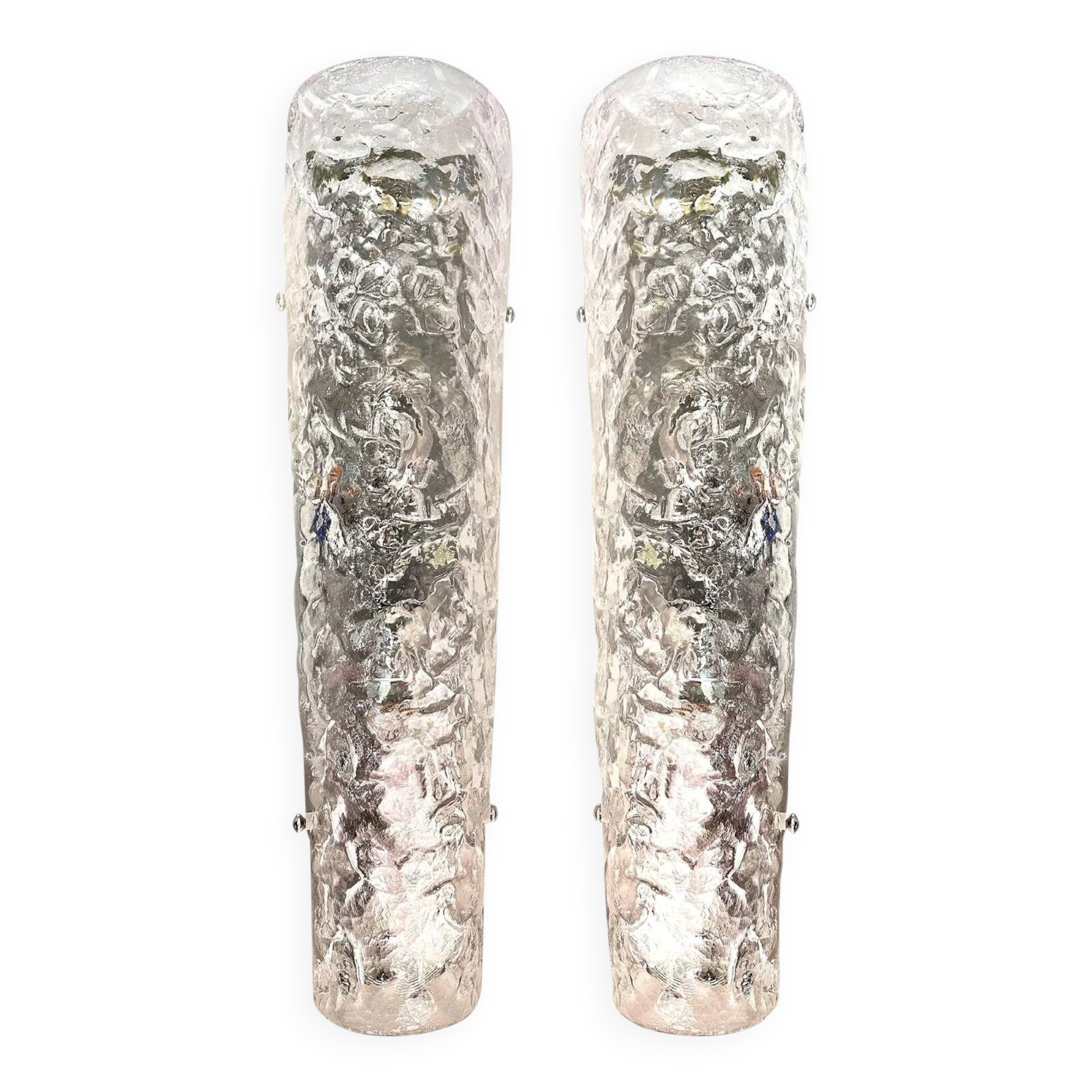 Elegant Transparent Hammered Glass Wall Sconces with Italian Murano Influen
