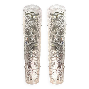 Elegant Transparent Hammered Glass Wall Sconces with Italian Murano Influen