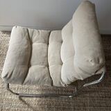 Vintage armchair Gillis Lundgren, beige and chrome canvas, Sweden 1970