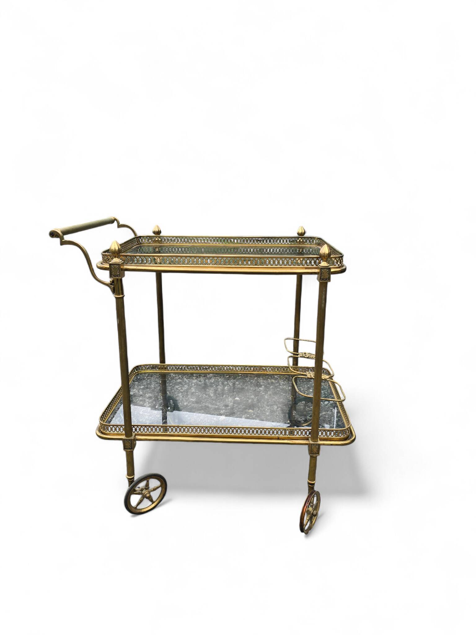 Serving cart - Neoclassical bar trolley in brass and glass