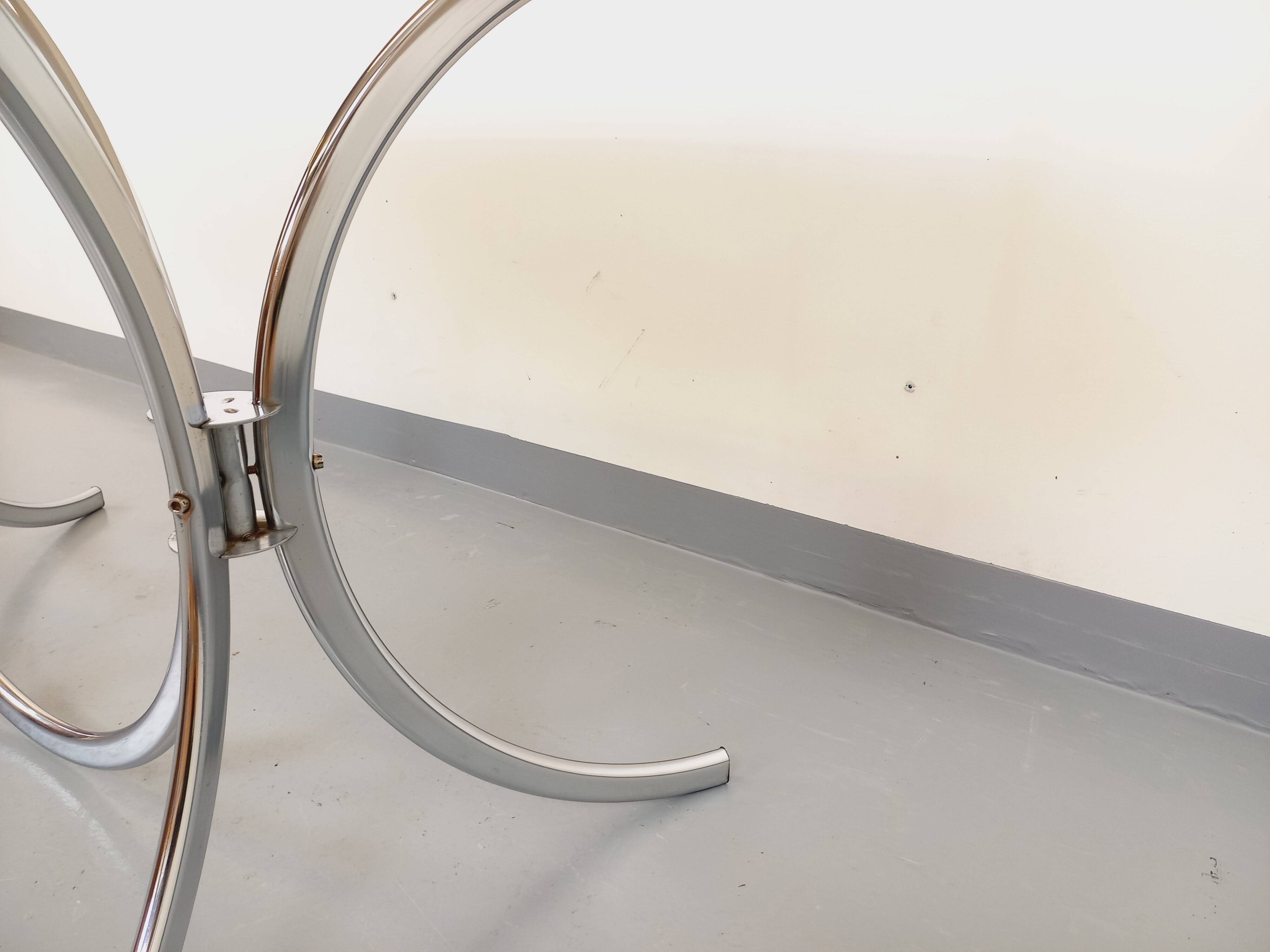 Vintage rectangular rounded dining table in smoked glass and chrome metal