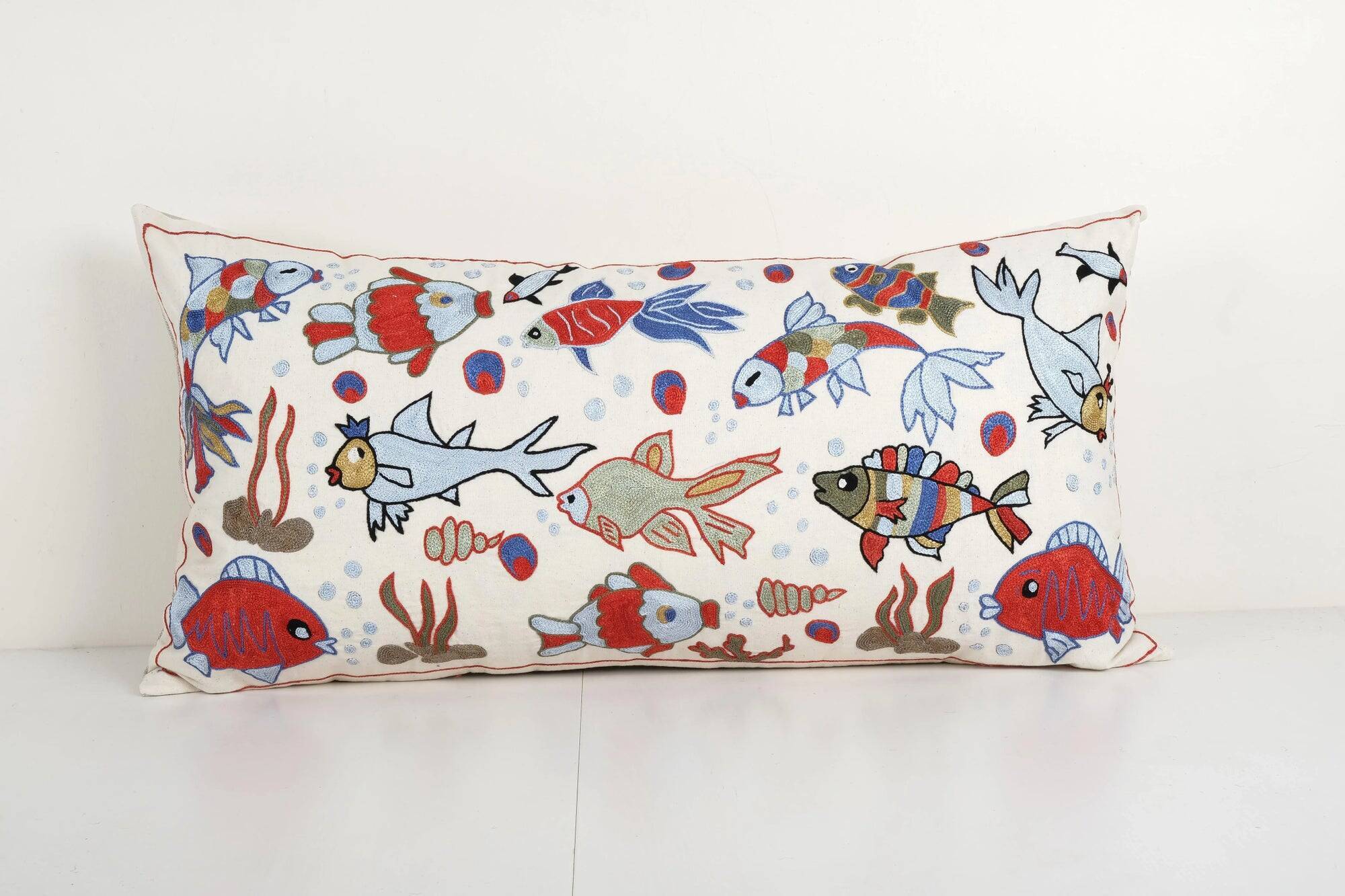 Vintage embroidered cushion cover 46x89 cm