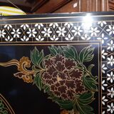 Chinese screen laqué wood and stone marquetry