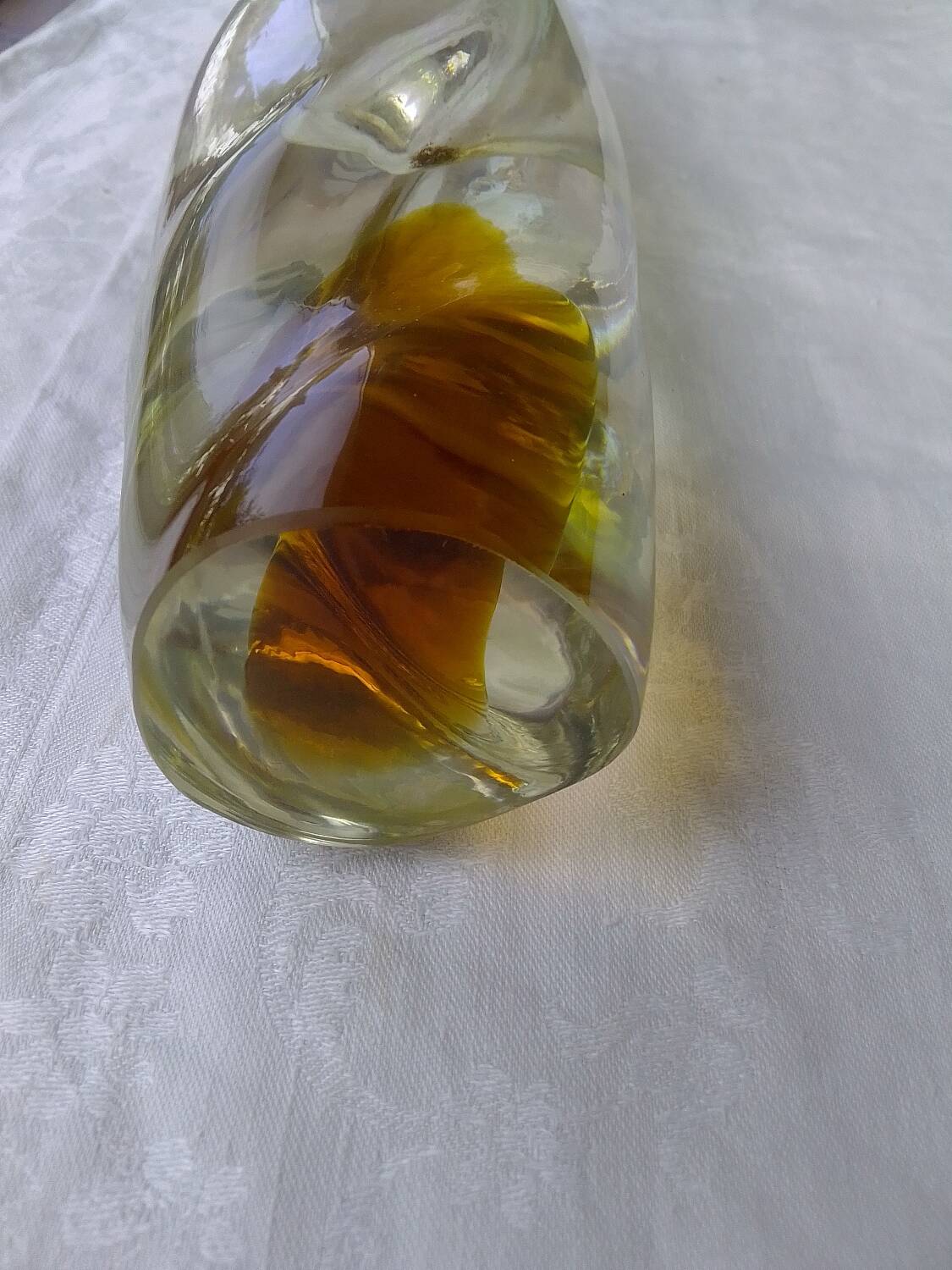 Amber-colored engraved crystal vase