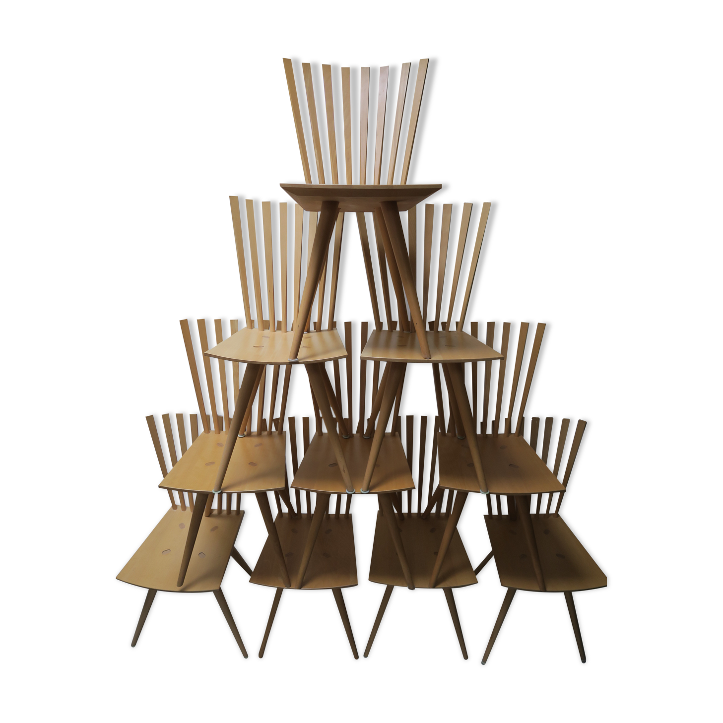 Set of 10 "Mikado" chairs by Johannes Foersom and Peter Hiort-Lorenzen , Dk '90s