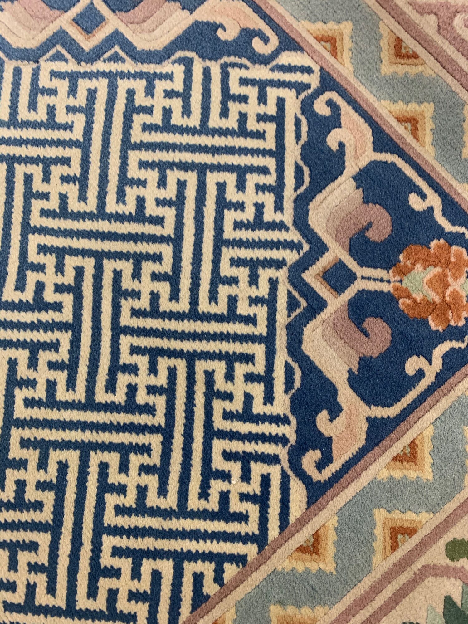 Handmade Blue Wool Chinese Rug- 92x185cm