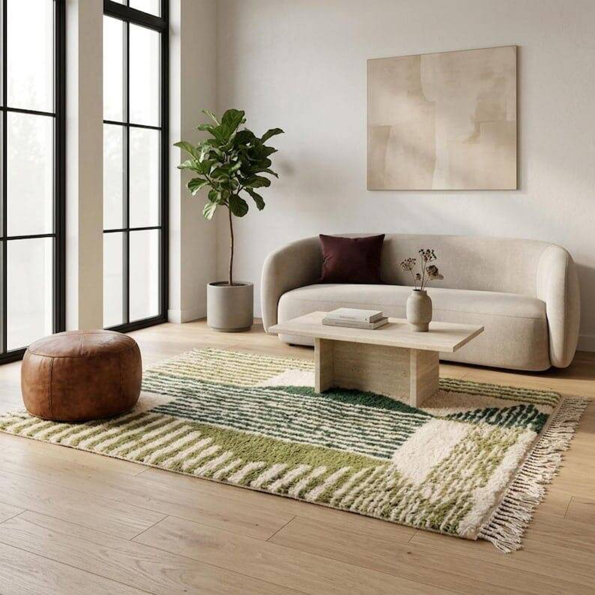 Handwoven natural wool rug 150/250 cm