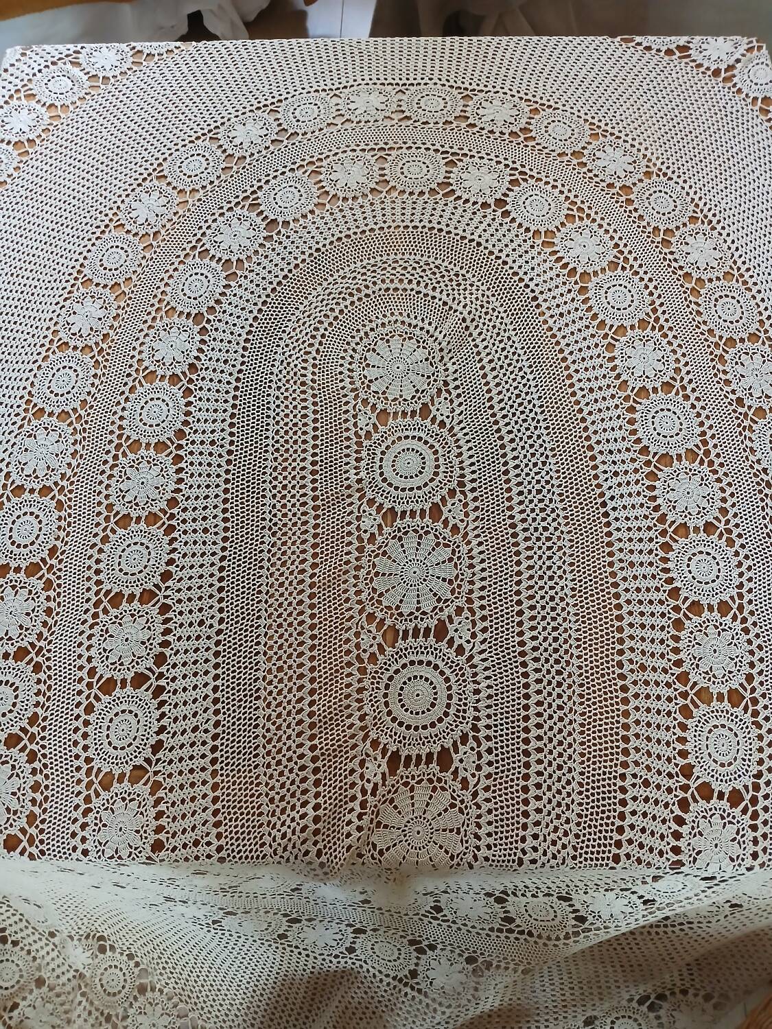 Antique handmade crochet tablecloth