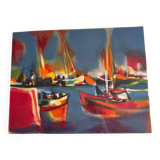 Signed lithograph by Marcel Mouly – Post-Cubist port scene
