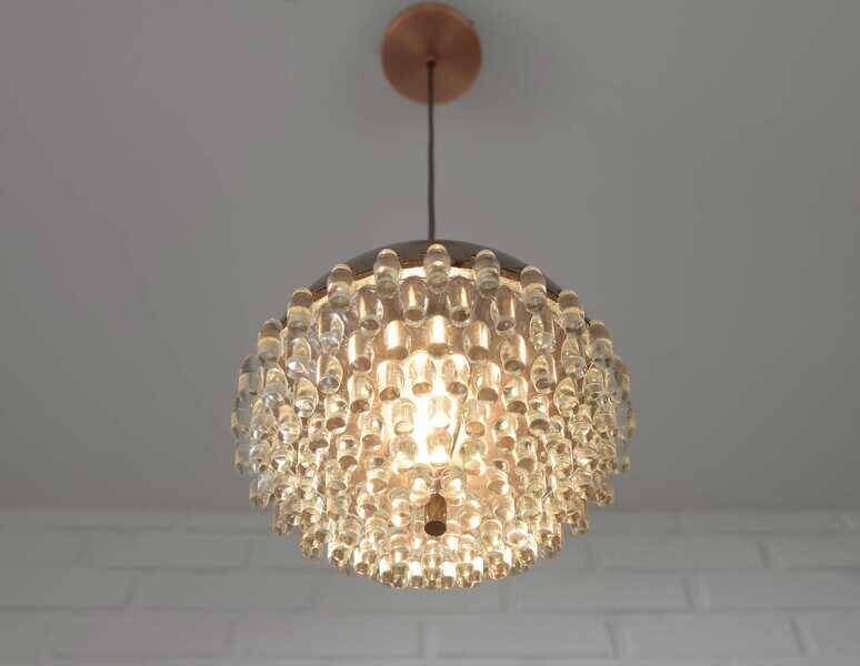 1/4 Vintage glass pendant light / brutalist copper bar lamps  MCM 1970s