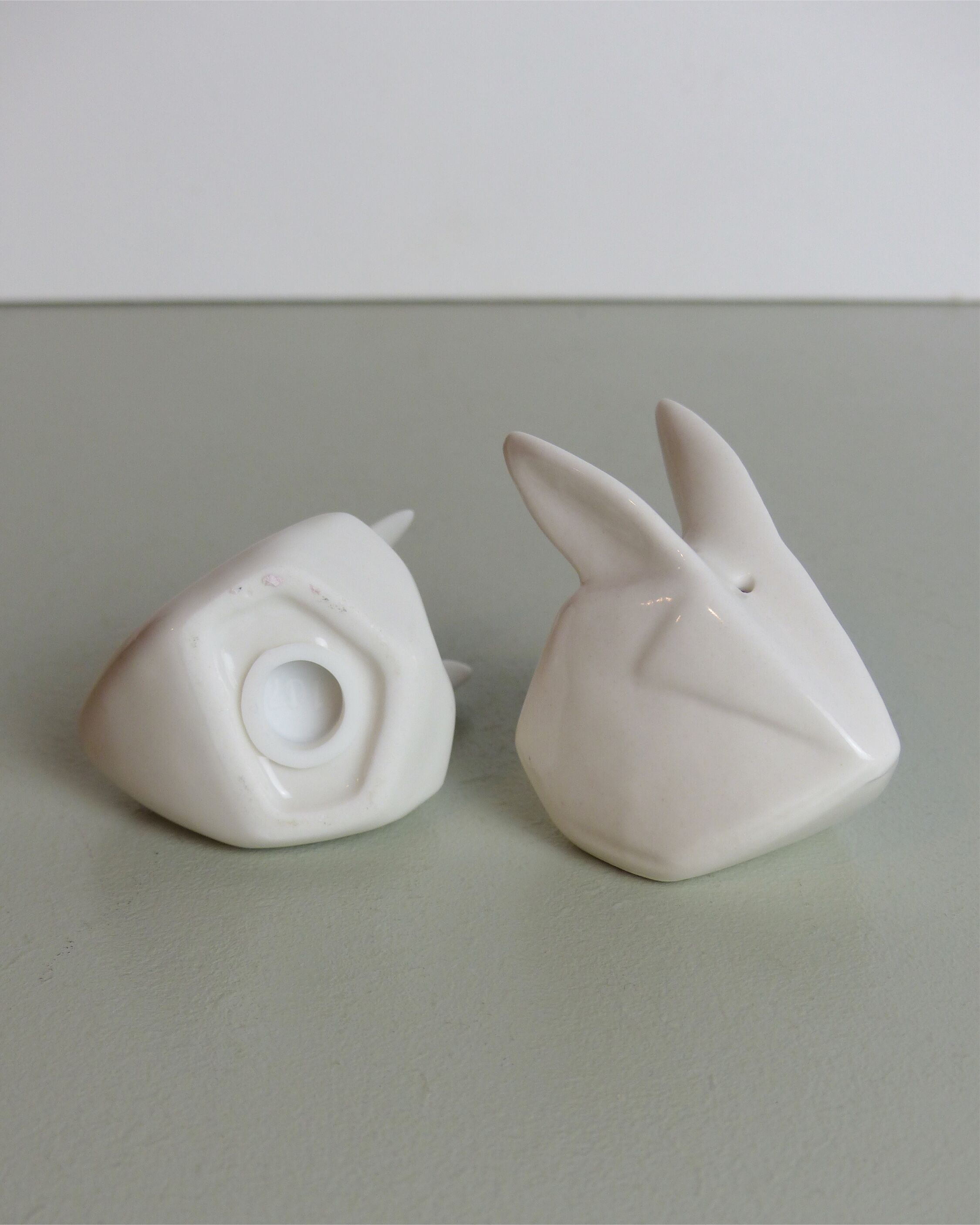 White ceramic rabbit salt shaker and pepper shaker