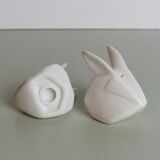 White ceramic rabbit salt shaker and pepper shaker