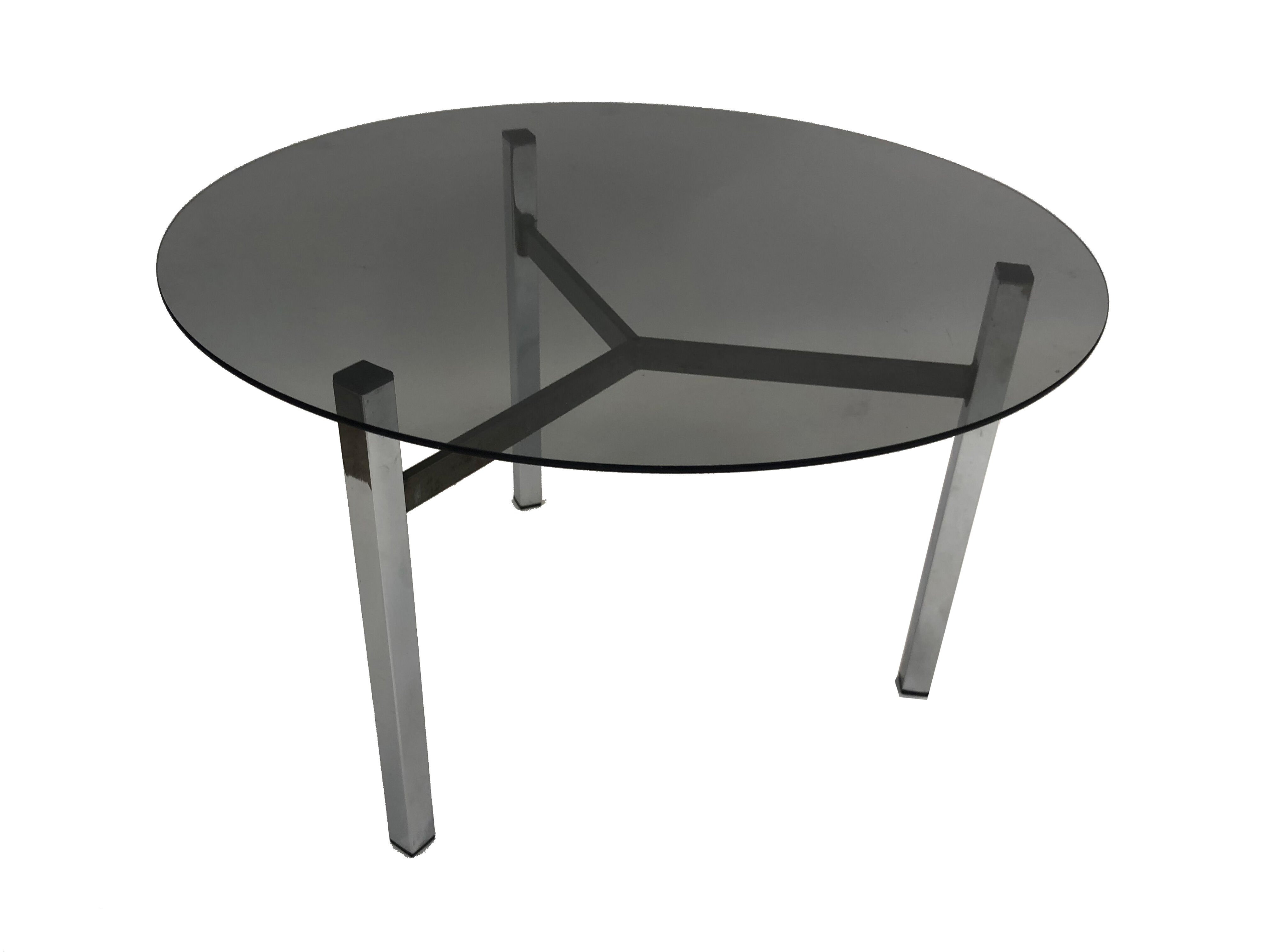 Minimalist vintage coffee table in chrome glass 1970