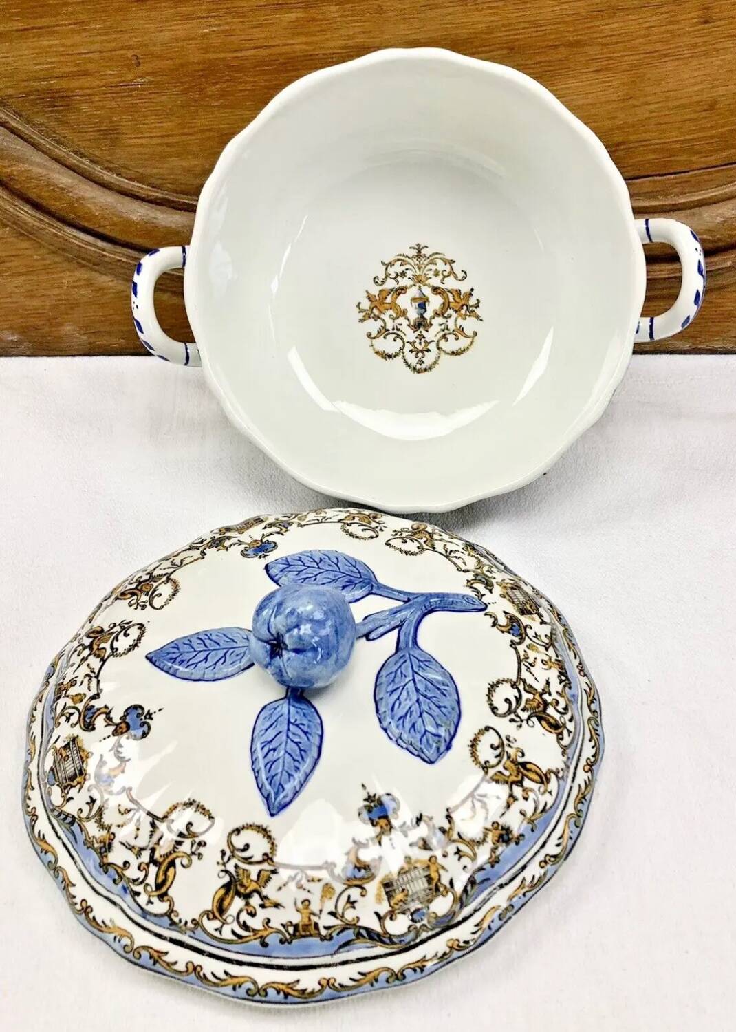 Vegetable dish small soup tureen Gien children at the Dionysus press 1941/1950