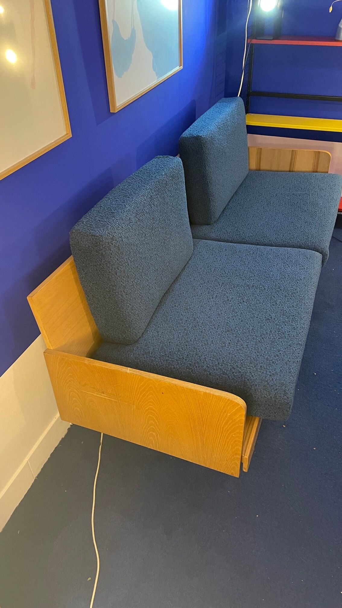 Compass leg sofa from the 60s in wood and vintage fabric