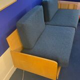 Compass leg sofa from the 60s in wood and vintage fabric