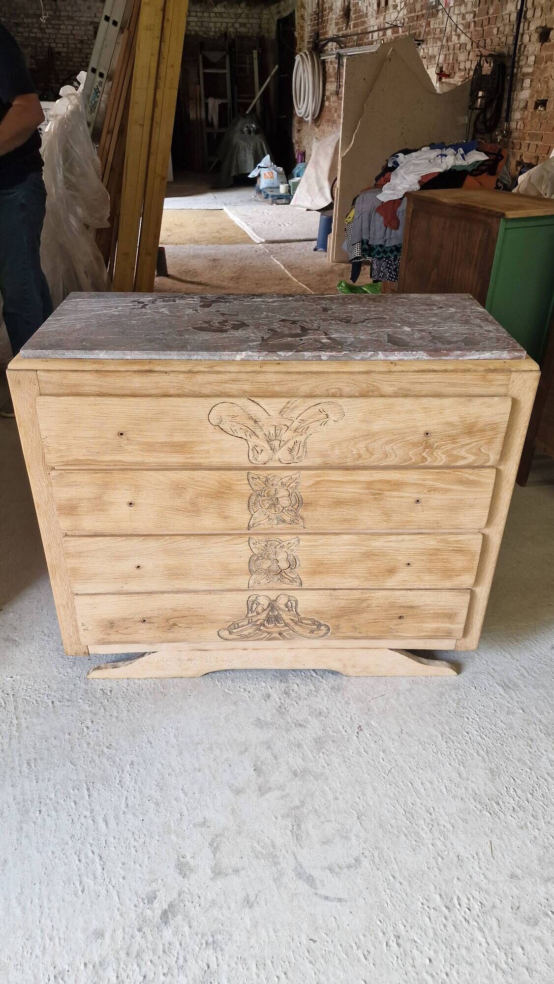 Wood and marble chest of drawers